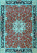 Machine Washable Persian Light Blue Traditional Rug, wshtr4296lblu