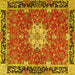 Square Machine Washable Persian Yellow Traditional Rug, wshtr4296yw