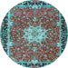 Round Machine Washable Persian Light Blue Traditional Rug, wshtr4296lblu