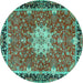 Round Machine Washable Persian Turquoise Traditional Area Rugs, wshtr4296turq