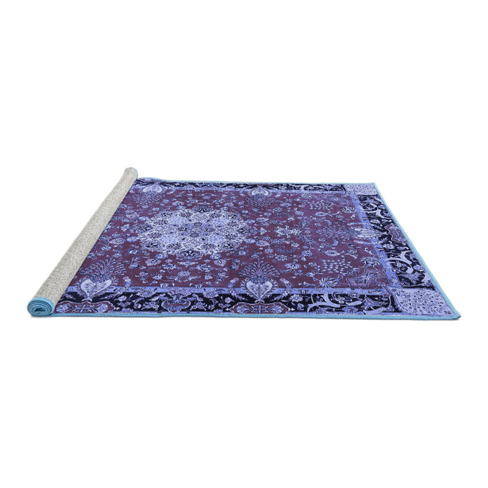 Sideview of Machine Washable Persian Blue Traditional Rug, wshtr4296blu