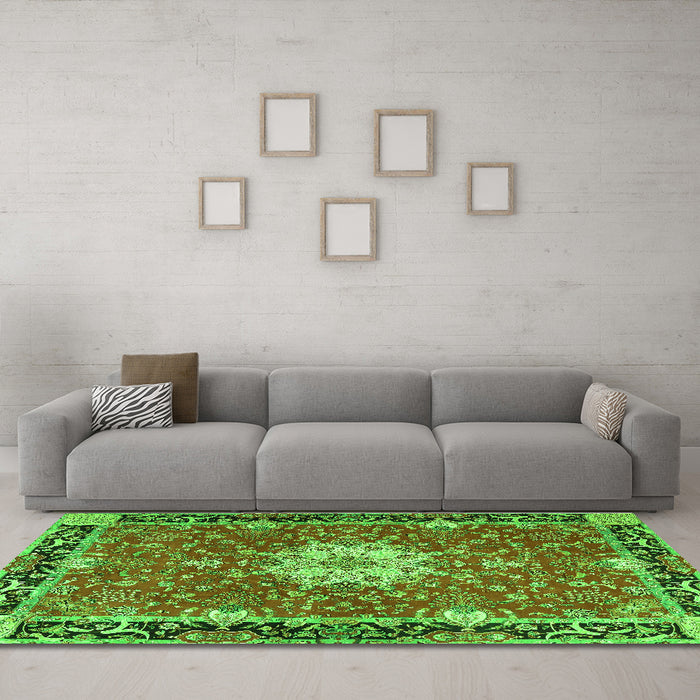 Machine Washable Persian Green Traditional Area Rugs in a Living Room,, wshtr4296grn
