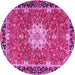 Round Machine Washable Persian Pink Traditional Rug, wshtr4296pnk