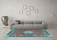 Machine Washable Persian Light Blue Traditional Rug, wshtr4296lblu