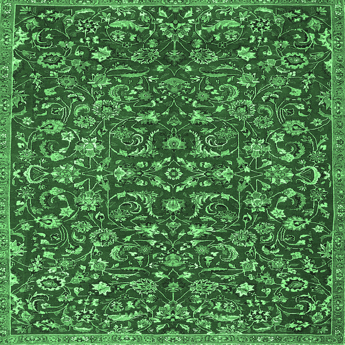 Square Machine Washable Persian Emerald Green Traditional Area Rugs, wshtr4297emgrn