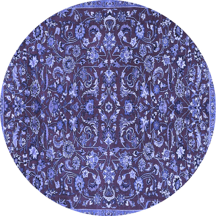 Round Machine Washable Persian Blue Traditional Rug, wshtr4297blu