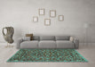 Machine Washable Persian Turquoise Traditional Area Rugs in a Living Room,, wshtr4297turq