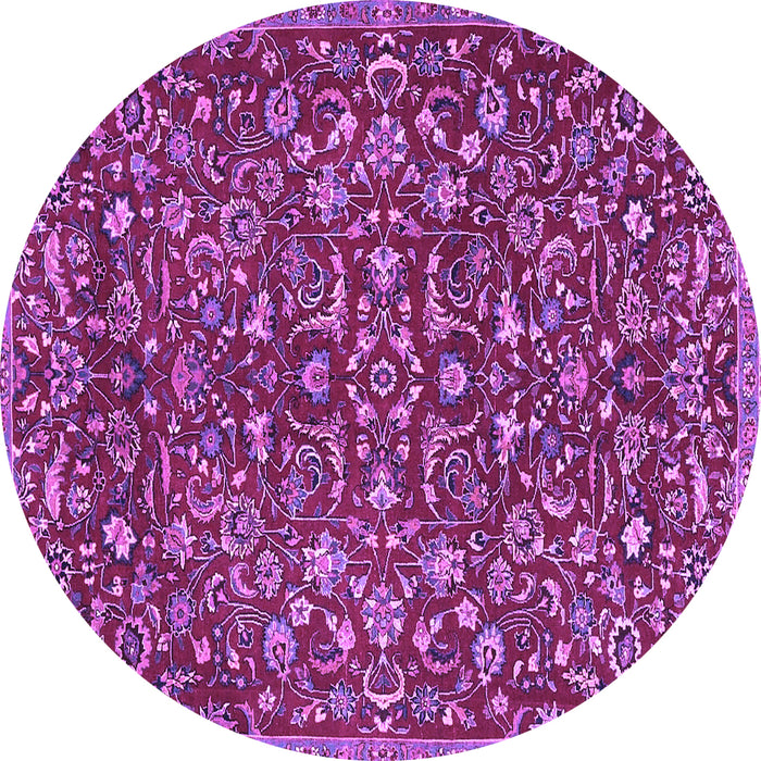 Round Machine Washable Persian Purple Traditional Area Rugs, wshtr4297pur