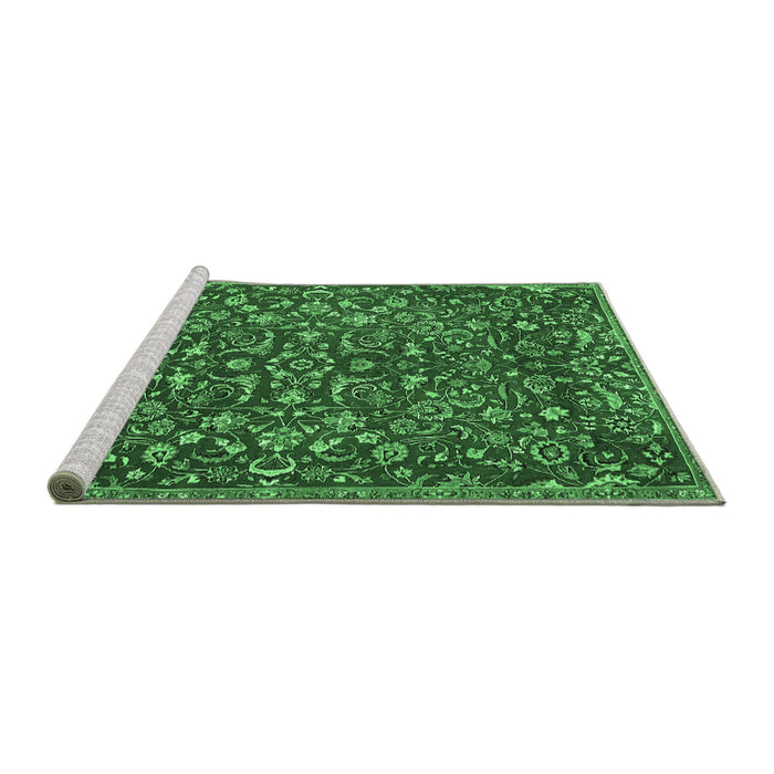 Sideview of Machine Washable Persian Emerald Green Traditional Area Rugs, wshtr4297emgrn