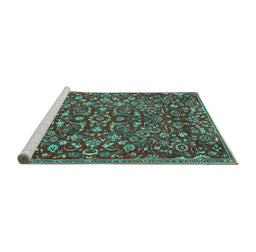 Sideview of Machine Washable Persian Turquoise Traditional Area Rugs, wshtr4297turq