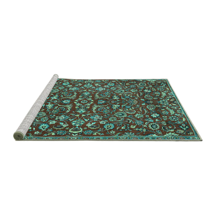 Sideview of Machine Washable Persian Turquoise Traditional Area Rugs, wshtr4297turq