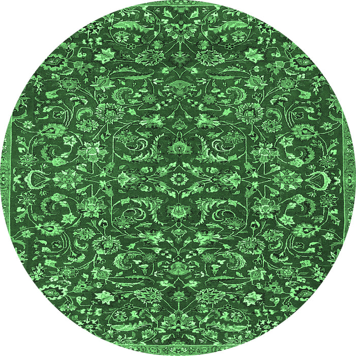 Round Persian Emerald Green Traditional Rug, tr4297emgrn
