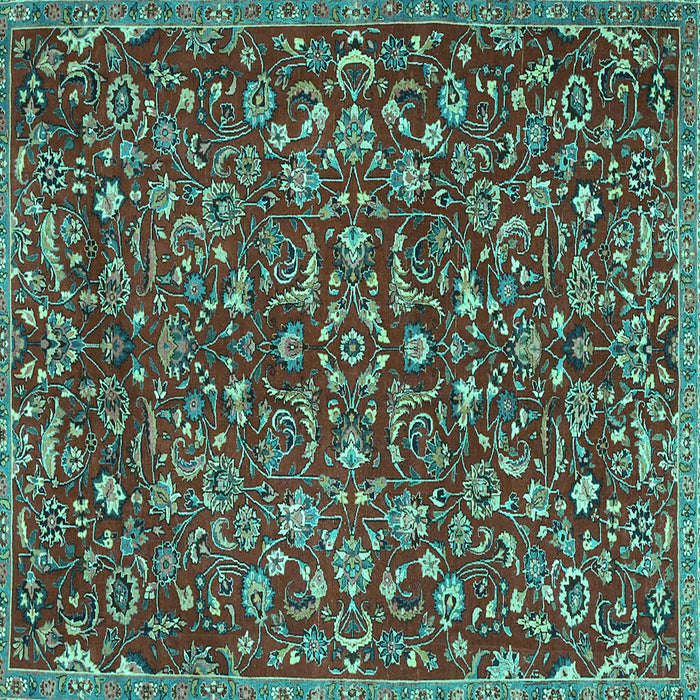 Square Machine Washable Persian Turquoise Traditional Area Rugs, wshtr4297turq