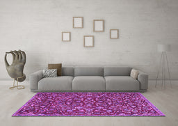 Machine Washable Persian Purple Traditional Area Rugs in a Living Room, wshtr4297pur