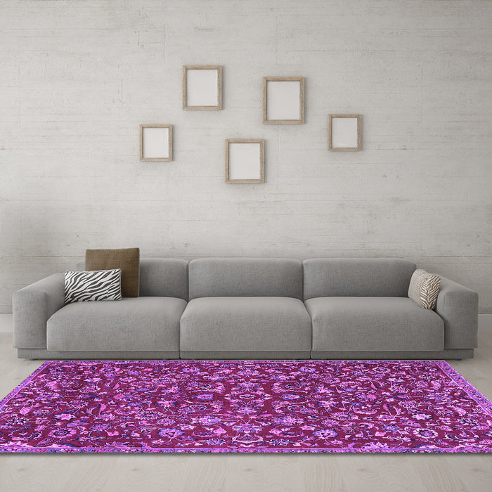 Machine Washable Persian Purple Traditional Area Rugs in a Living Room, wshtr4297pur