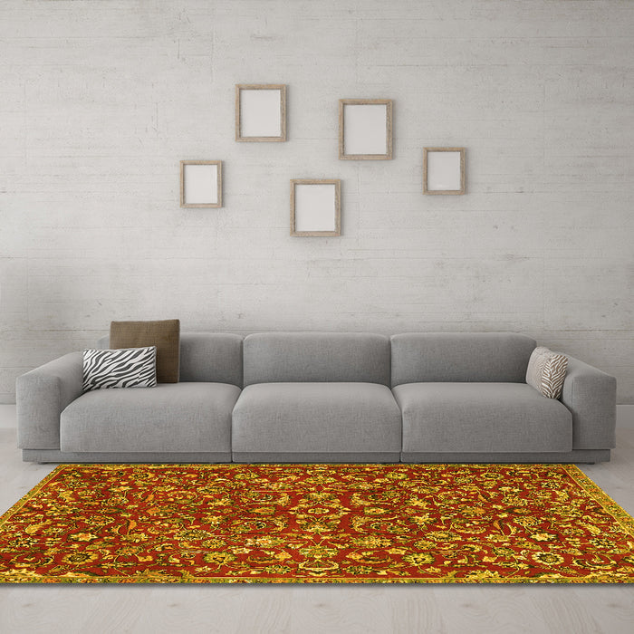 Machine Washable Persian Yellow Traditional Rug in a Living Room, wshtr4297yw