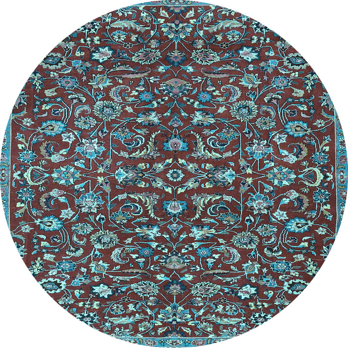 Round Machine Washable Persian Light Blue Traditional Rug, wshtr4297lblu
