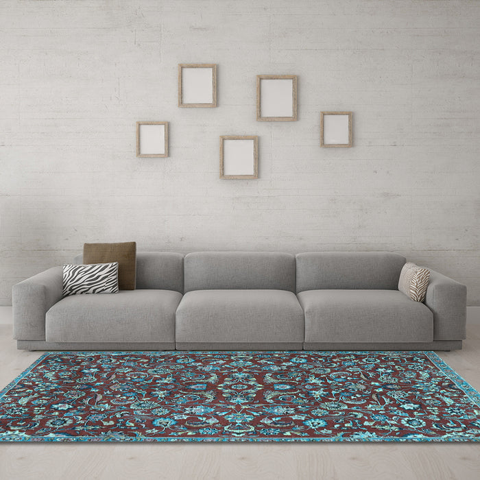Machine Washable Persian Light Blue Traditional Rug in a Living Room, wshtr4297lblu
