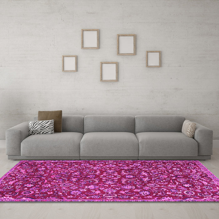 Machine Washable Persian Pink Traditional Rug in a Living Room, wshtr4297pnk