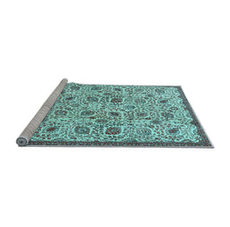Sideview of Machine Washable Persian Light Blue Traditional Rug, wshtr4298lblu