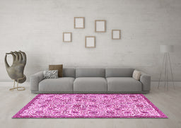 Machine Washable Persian Pink Traditional Rug in a Living Room, wshtr4298pnk