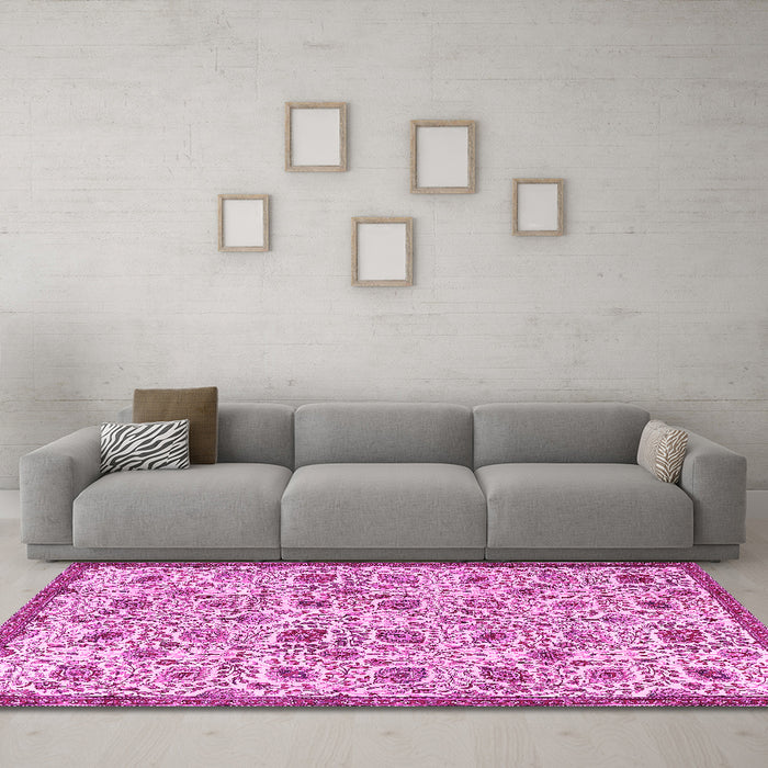 Machine Washable Persian Pink Traditional Rug in a Living Room, wshtr4298pnk