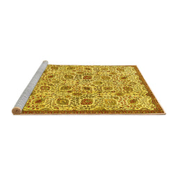 Sideview of Machine Washable Persian Yellow Traditional Rug, wshtr4298yw