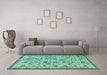 Machine Washable Persian Turquoise Traditional Area Rugs in a Living Room,, wshtr4298turq