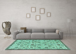 Machine Washable Persian Turquoise Traditional Area Rugs in a Living Room,, wshtr4298turq