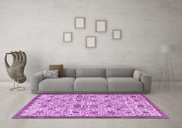Machine Washable Persian Purple Traditional Area Rugs in a Living Room, wshtr4298pur