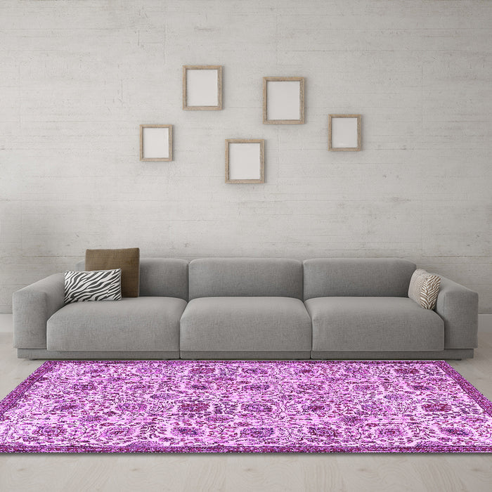 Machine Washable Persian Purple Traditional Area Rugs in a Living Room, wshtr4298pur