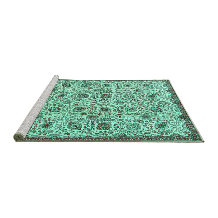Sideview of Machine Washable Persian Turquoise Traditional Area Rugs, wshtr4298turq