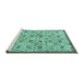 Sideview of Machine Washable Persian Turquoise Traditional Area Rugs, wshtr4298turq