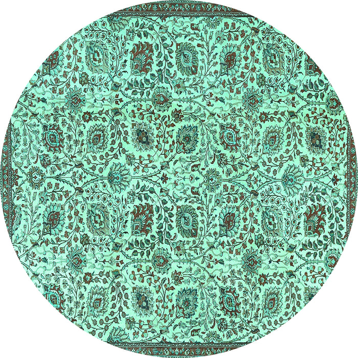 Round Machine Washable Persian Turquoise Traditional Area Rugs, wshtr4298turq