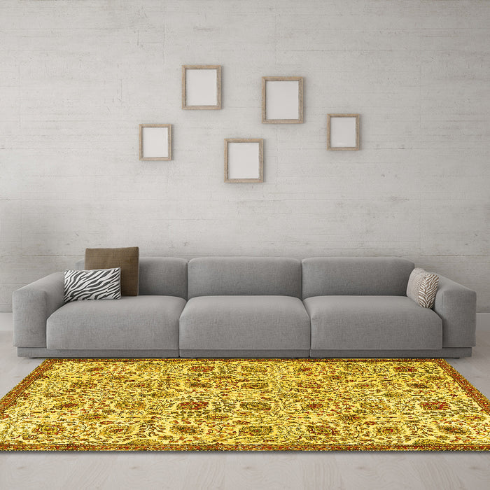 Machine Washable Persian Yellow Traditional Rug in a Living Room, wshtr4298yw