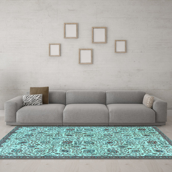 Machine Washable Persian Light Blue Traditional Rug in a Living Room, wshtr4298lblu