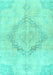 Machine Washable Persian Turquoise Traditional Area Rugs, wshtr4299turq