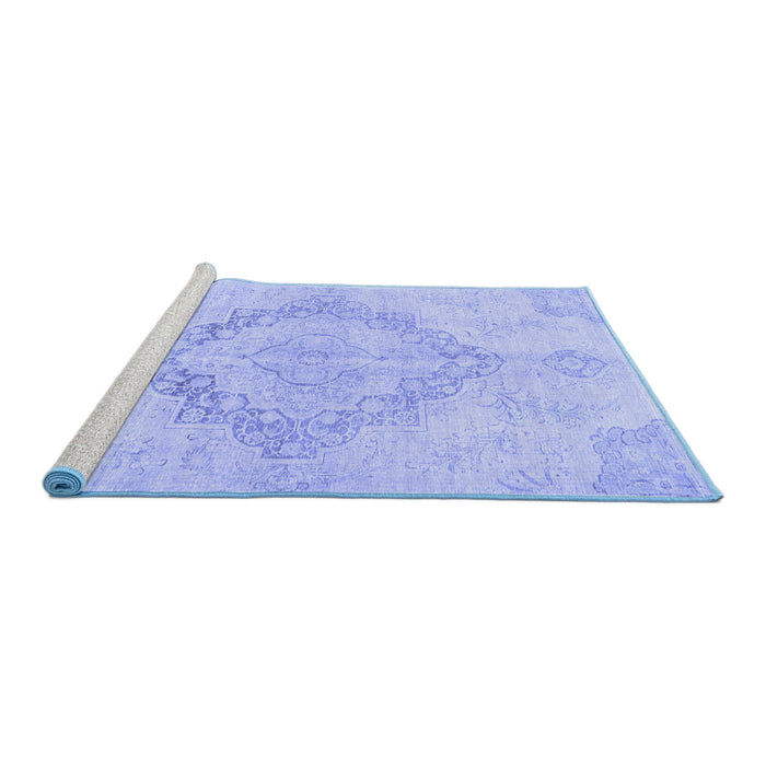 Sideview of Machine Washable Persian Blue Traditional Rug, wshtr4299blu