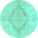 Round Persian Turquoise Traditional Rug, tr4299turq