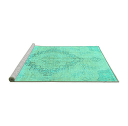 Sideview of Machine Washable Persian Turquoise Traditional Area Rugs, wshtr4299turq