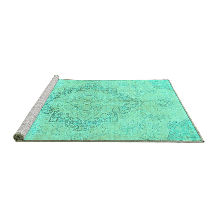 Sideview of Machine Washable Persian Turquoise Traditional Area Rugs, wshtr4299turq