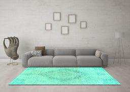 Machine Washable Persian Turquoise Traditional Area Rugs in a Living Room,, wshtr4299turq