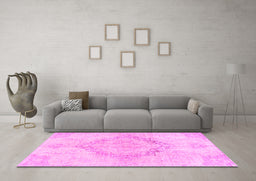 Machine Washable Persian Pink Traditional Rug in a Living Room, wshtr4299pnk