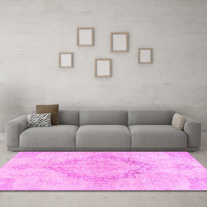 Machine Washable Persian Pink Traditional Rug in a Living Room, wshtr4299pnk