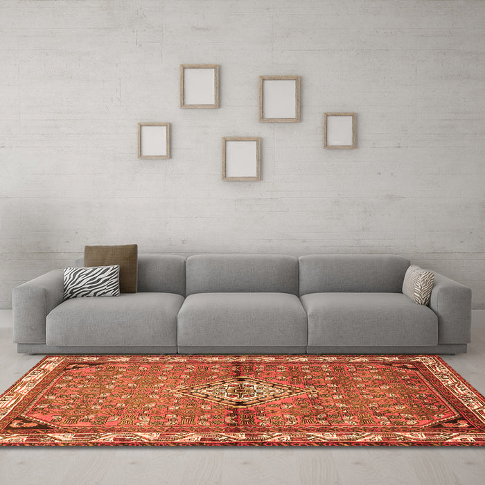 Machine Washable Persian Orange Traditional Area Rugs in a Living Room, wshtr429org