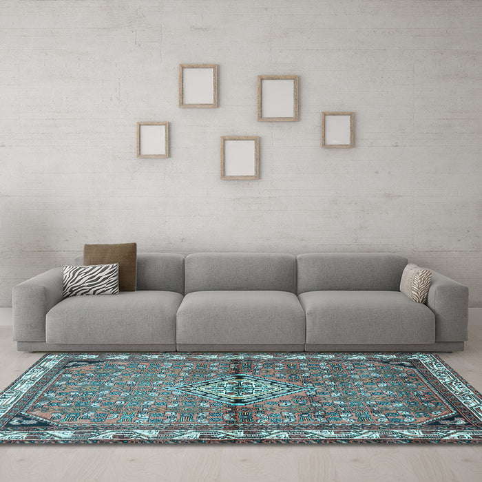 Machine Washable Persian Light Blue Traditional Rug in a Living Room, wshtr429lblu