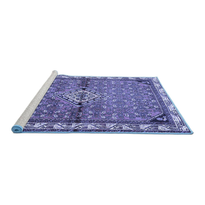 Sideview of Machine Washable Persian Blue Traditional Rug, wshtr429blu