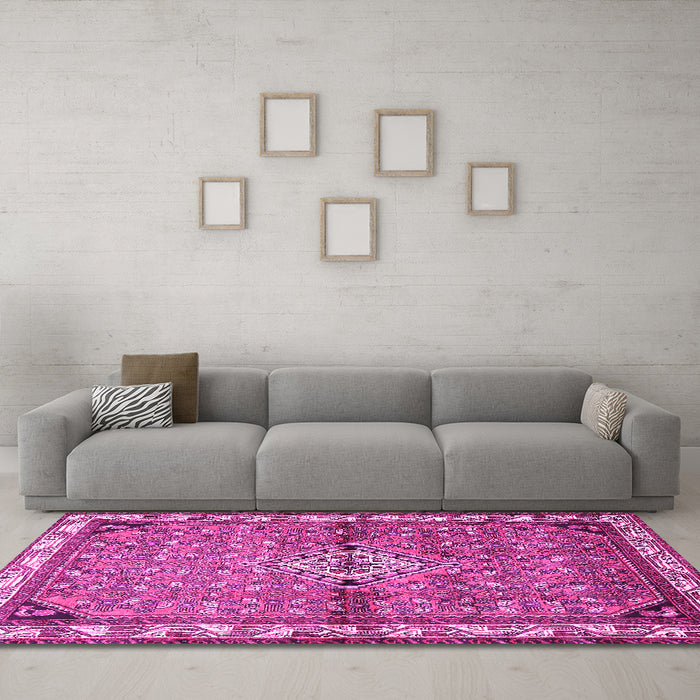 Machine Washable Persian Pink Traditional Rug in a Living Room, wshtr429pnk