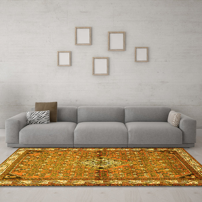 Machine Washable Persian Yellow Traditional Rug in a Living Room, wshtr429yw