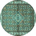 Round Machine Washable Persian Turquoise Traditional Area Rugs, wshtr429turq